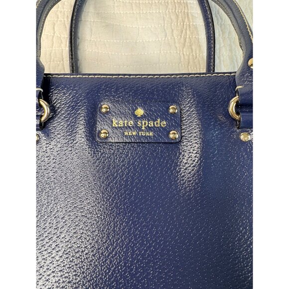 Kate Spade Navy Blue Wellesley Quinn Classic Leather Tote Handbag Office - Picture 6 of 14